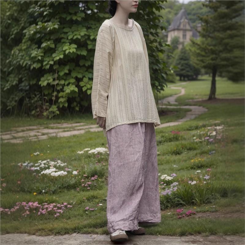 Johnature Женские полосатые футболки с круглым вырезом и длинным рукавом, весенние свободные повседневные женские футболки