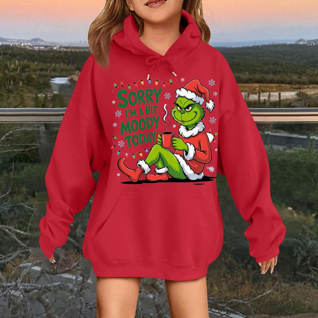 Children's Fashionable Casual Long-sleeved Loose Christmas Print Pullover Hooded Sweatshirt
