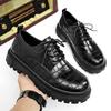 Derby Men's Shoes Autumn and Winter Men's Casual Business British Dress Big Head Shoes Crocodile Pattern High-end Thick-soled Leather Boots