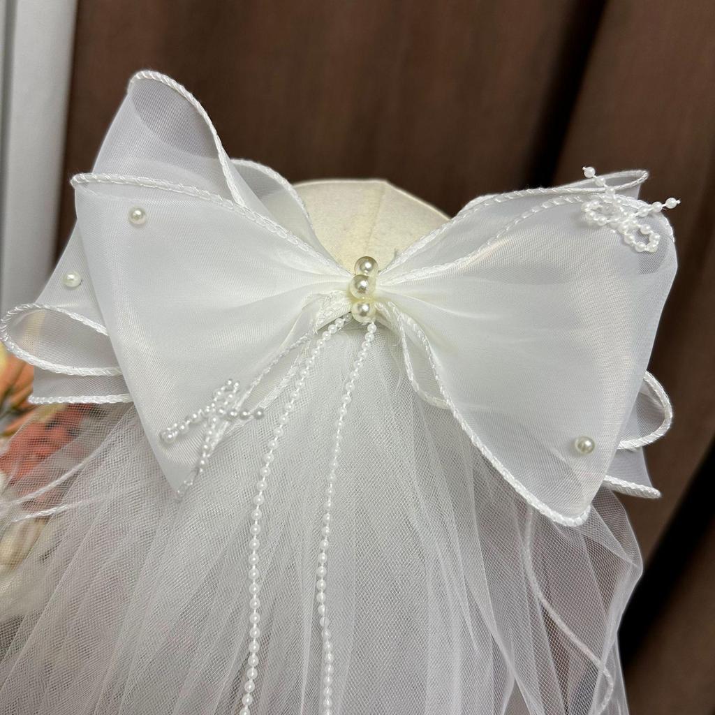 Вуаль с бантом из двухслойного тюля для девочки