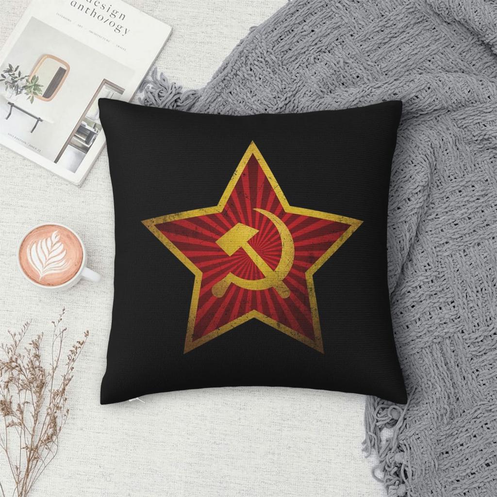 USSR Hammer And Sickle CCCP Russian Soviet Flag Square Pillowcase Cushion Cover Pillow Case Throw Pillow Cover for Home Bedroom