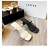 Fashion Summer New Women's Slippers Square Toe Grace Narrow Band Solid Casual Sandals Waterproof Block High Ladies Shoes