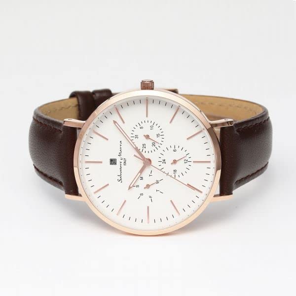 Оригинальные часы Salvatore Marra Salvatore Mara Daily Life водонепроницаемые с индикацией даты и дня недели кожаный ремешок PGWH SM22102-PGWH [Товар]