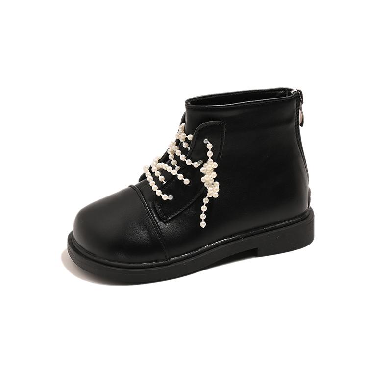 Девочки Жемчуг Принцесса Кожаные Сапоги Мода Детские Теплые Хлопковые Сапоги с Жемчугом Элегантные Детские Короткие Сапоги 2024 Зима Новинка