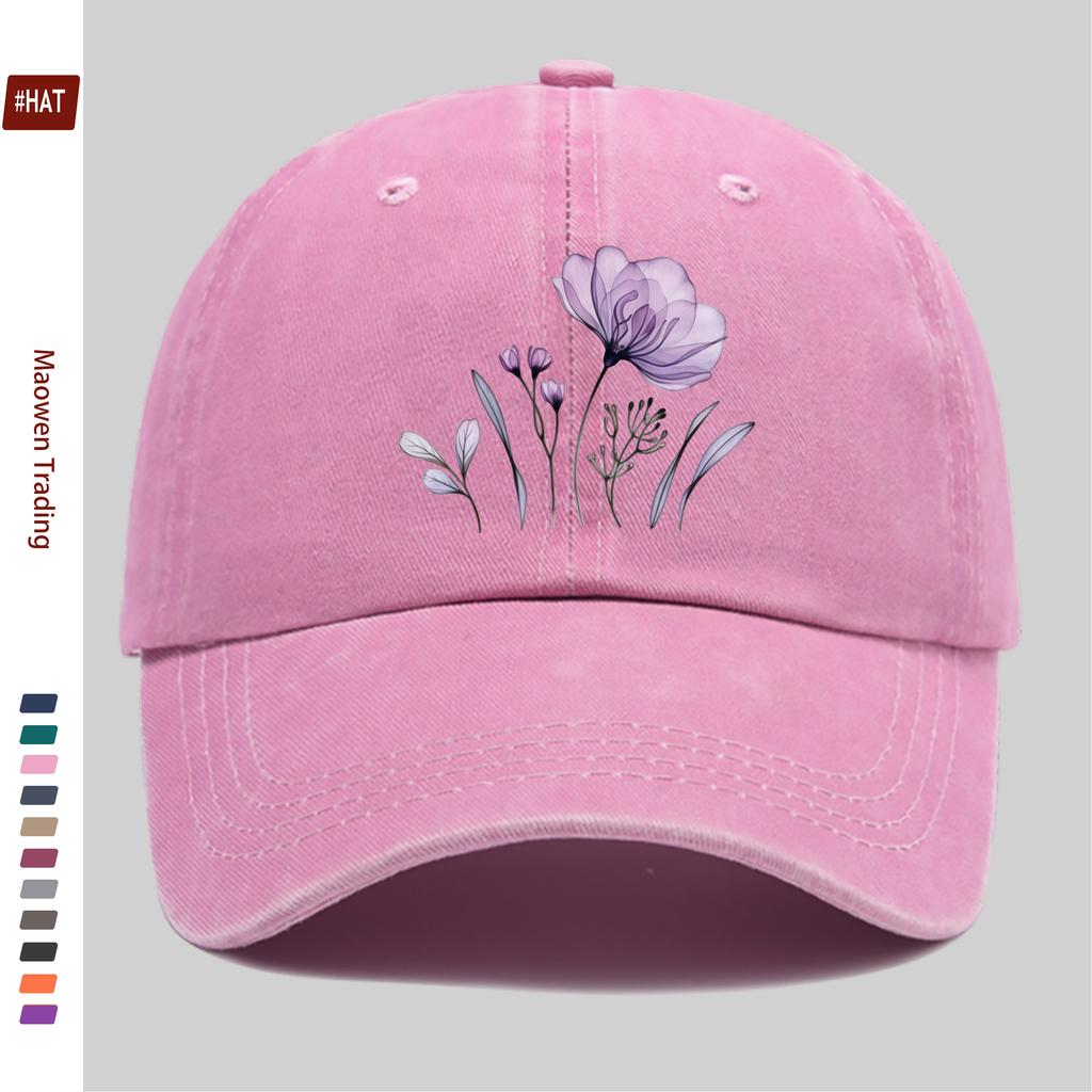 pc Elegant Purple Floral Theme Printed Baseball Cap with Floral Design Golf Hat Comfortable Lightweight Papa Cap Adjustable St