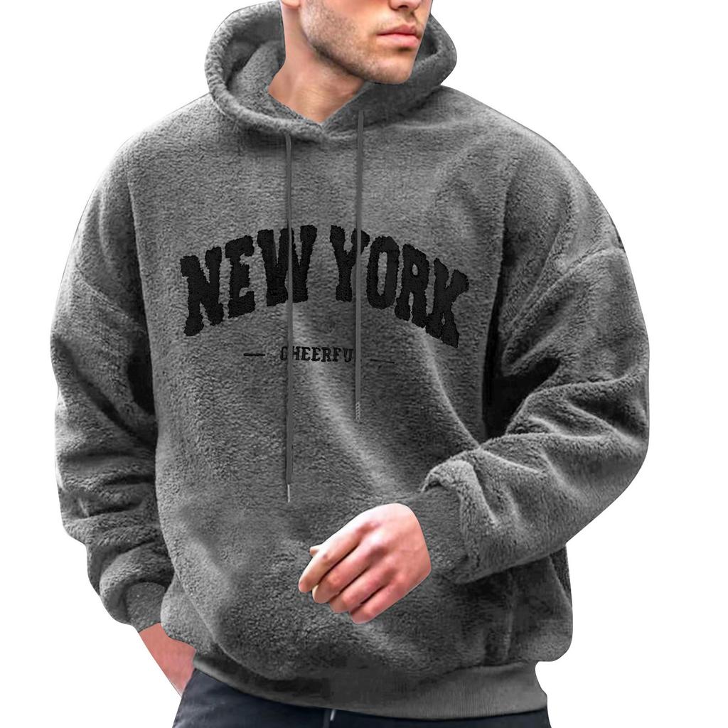Men's Solid Color Plush Sweatshirt Hoodie Men's Sports Large Size Casual Sweatshirt