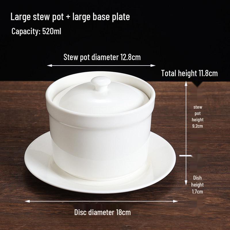 Ceramic Double Boiler Stew Pot with Lid for Soup, Bird's Nest, and Steamed Eggs