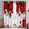 Romantic Rose Red Retro Print Curtain, Rod Pocket Curtain, Bedroom, Living Room, Kitchen, Outdoor Decorative, 2 Pieces