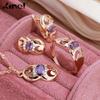 Kinel Purple Natural Zircon Fine Jewelry Set Vintage Rose Gold Color Necklace Earrings And Ring Set