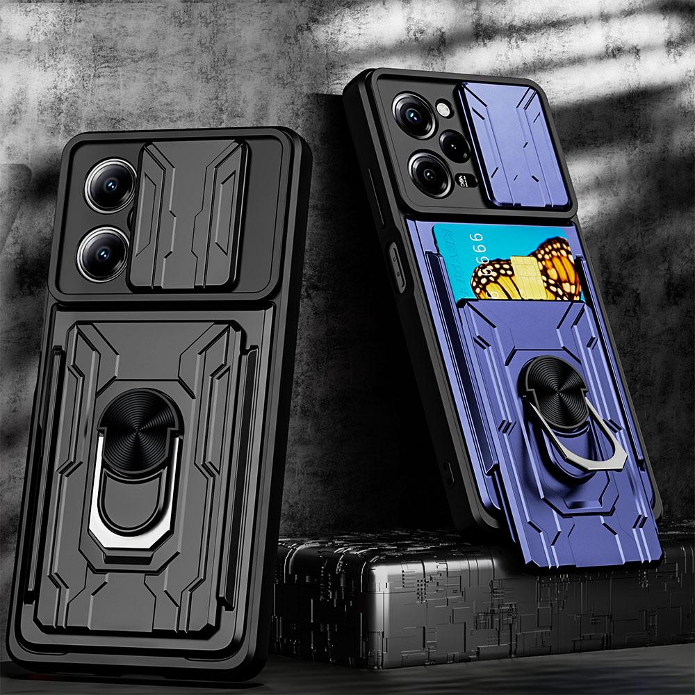 Противоударный бронированный жесткий чехол для Xiaomi POCO X5 Pro 5G F4 GT X4 NFC-кошелек, слот для карт, кольцо-подставка, защитная крышка для объектива камеры для POCO F5 Pro M5S