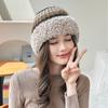 Вязаная шапка для женщин, шапка из толстой плюшевой пряжи, шапка с большим отворотом, плюшевый край, теплая шапка