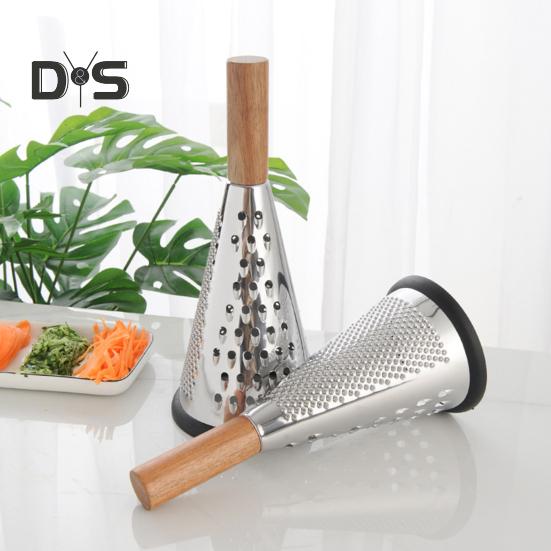 Конусная терка для сыра из нержавеющей стали с деревянной ручкой, 3-сторонняя терка для овощей, сыра, шоколада, овощей, кухонная терка для пармезана