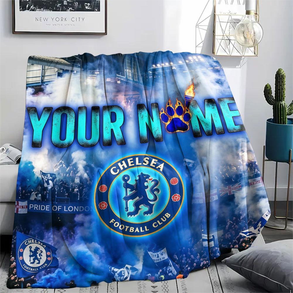 Custom Name,Chelsea FC Printed Flannel Blanket, soft throw for bedroom sofa, washable, Christmas present, great gift.