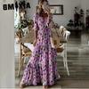 Summer Women's Temperament Holiday V-Neck Printed Big Swing Long Dresses