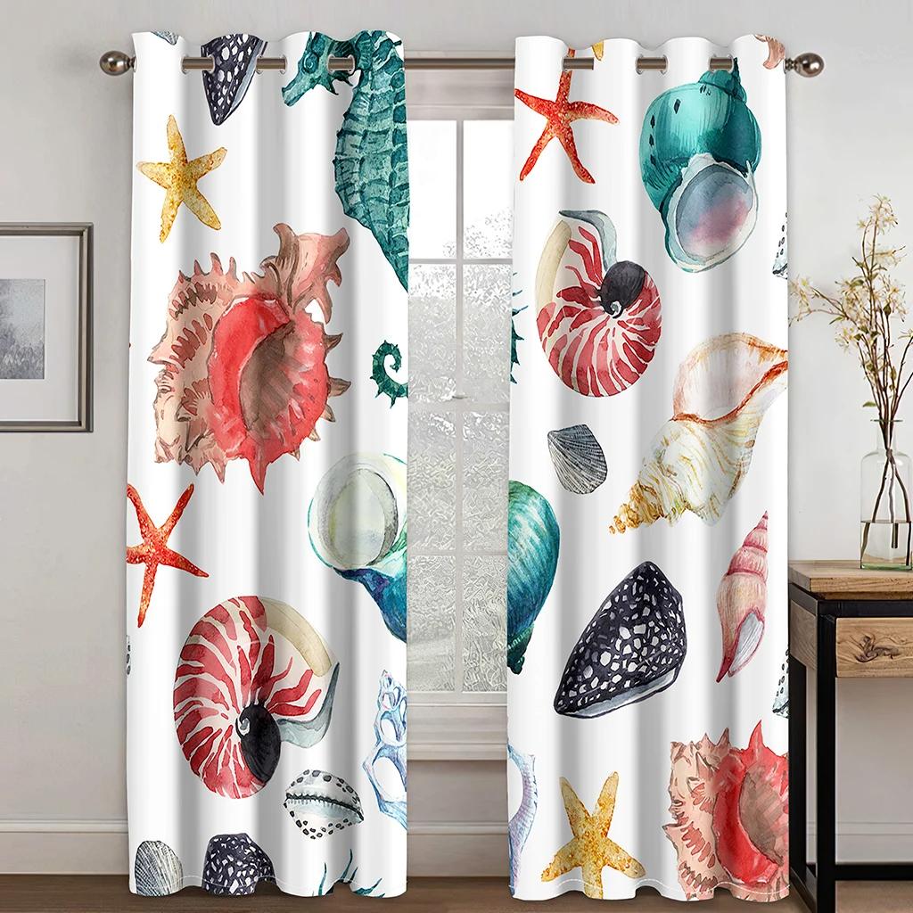 Ocean Animal and Plant Theme High Blackout Drapes Shell Style Thick Clackout Drape Various Styles Bedroom Space Home Drape Hot