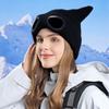 Autumn Winter Windproof Glasses Cap Women's Velvet Warm Knitted Hat Outdoor Ski Ear Protection Cap