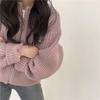 Осень Зима Молния Мода Вязаные Кардиганы Женский Свитер Пальто Теплый С Длинным Рукавом Однотонный Вязаный Верх Свободные Куртки с Круглым Вырезом Одежда