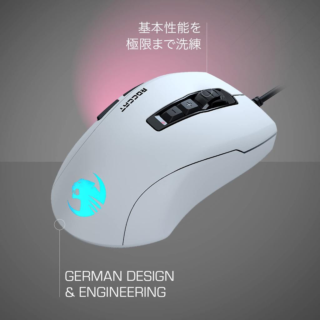 ROCCAT Gaming Mouse Kone Pure Ultra Wired PVC RGB Windows 7 or Later Authorized Distributor White/White Optical/16K/Side Button/Lightweight 66.5g/FPS