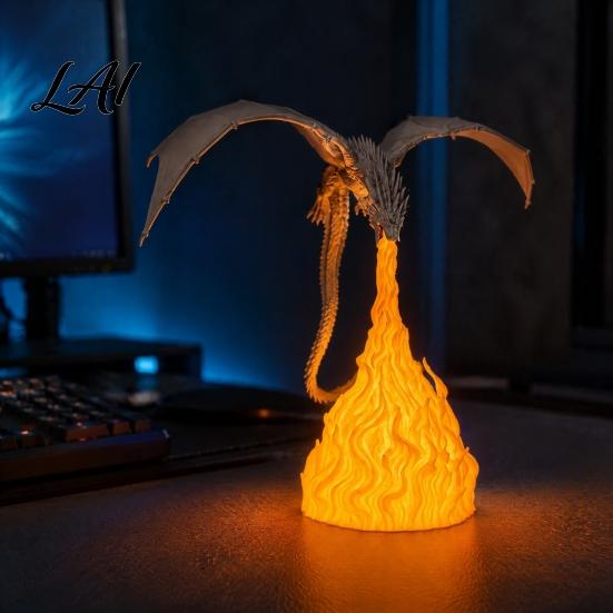 Fantasy Book Nook Light LED Dragon Printed Flying 3D Flame Lamp Bookshelf Light Bedroom Bedside