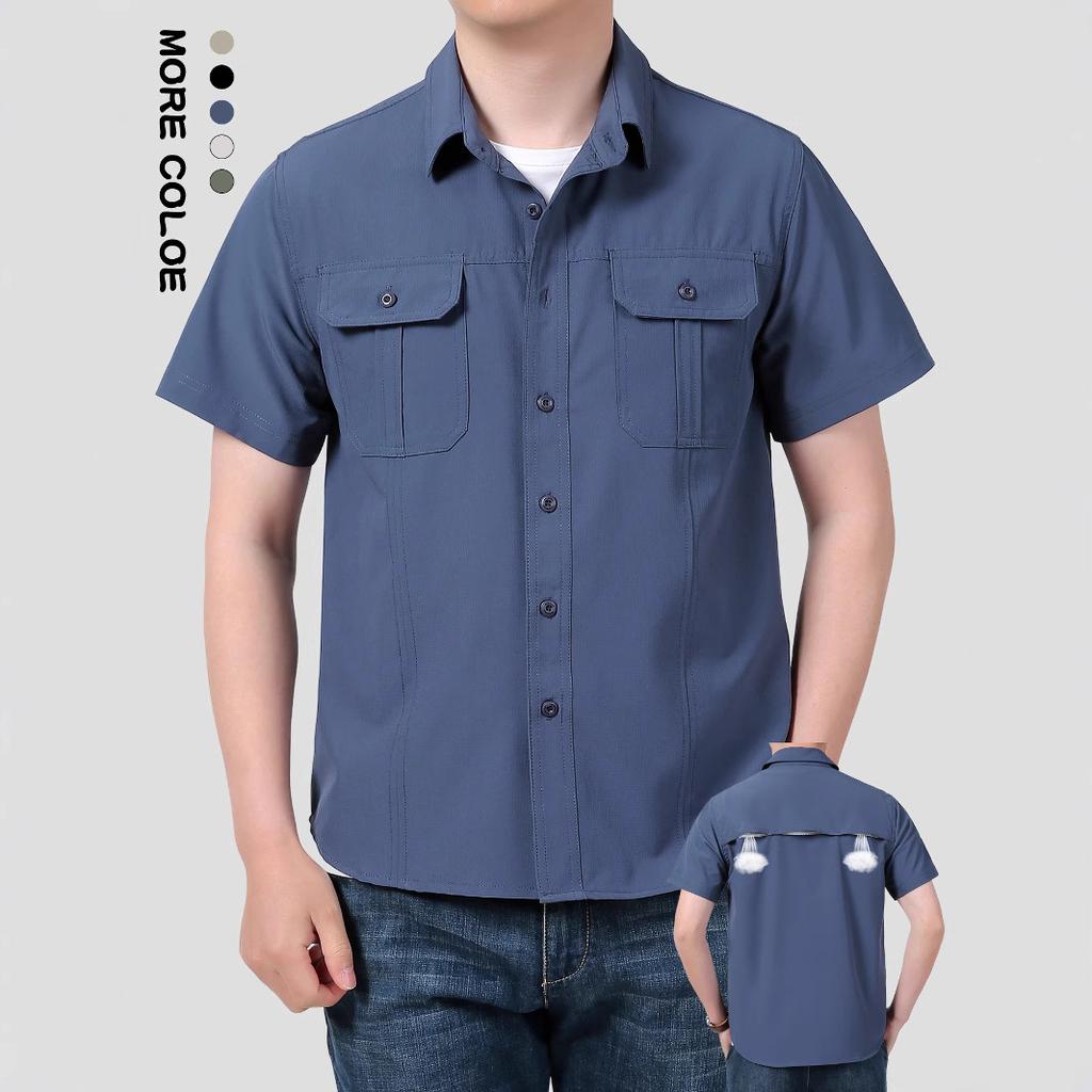 Мужская повседневная рубашка с коротким рукавом для работы на открытом воздухе, летняя однотонная рубашка для мужчин