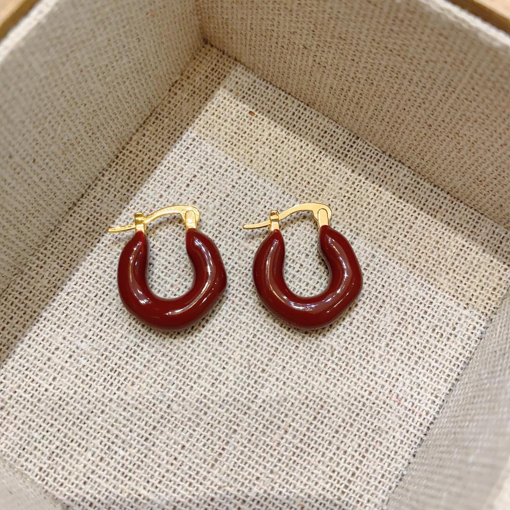 Stylish Geometric Red Earrings Women'S Design Sense Premium Earrings Retro French Earrings