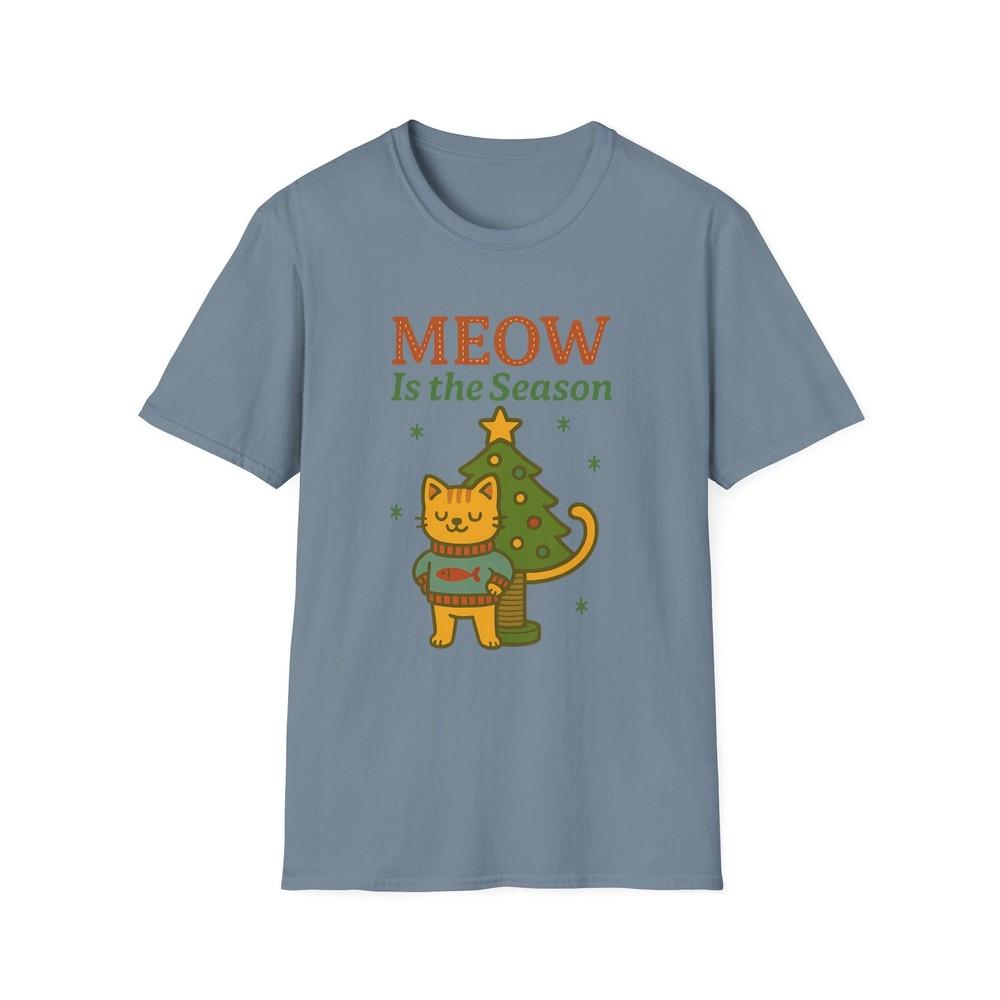 Unisex Softstyle T-Shirt Meow Is the Season Cat Funny Christmas Sweater Tree Tee