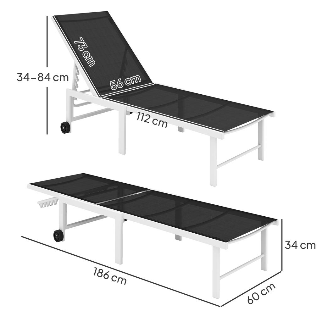 Reclining Outdoor Garden Lounger with Wheels Backrest Adjustable in 5 Positions and Steel Frame 166x60x84 cm Grey