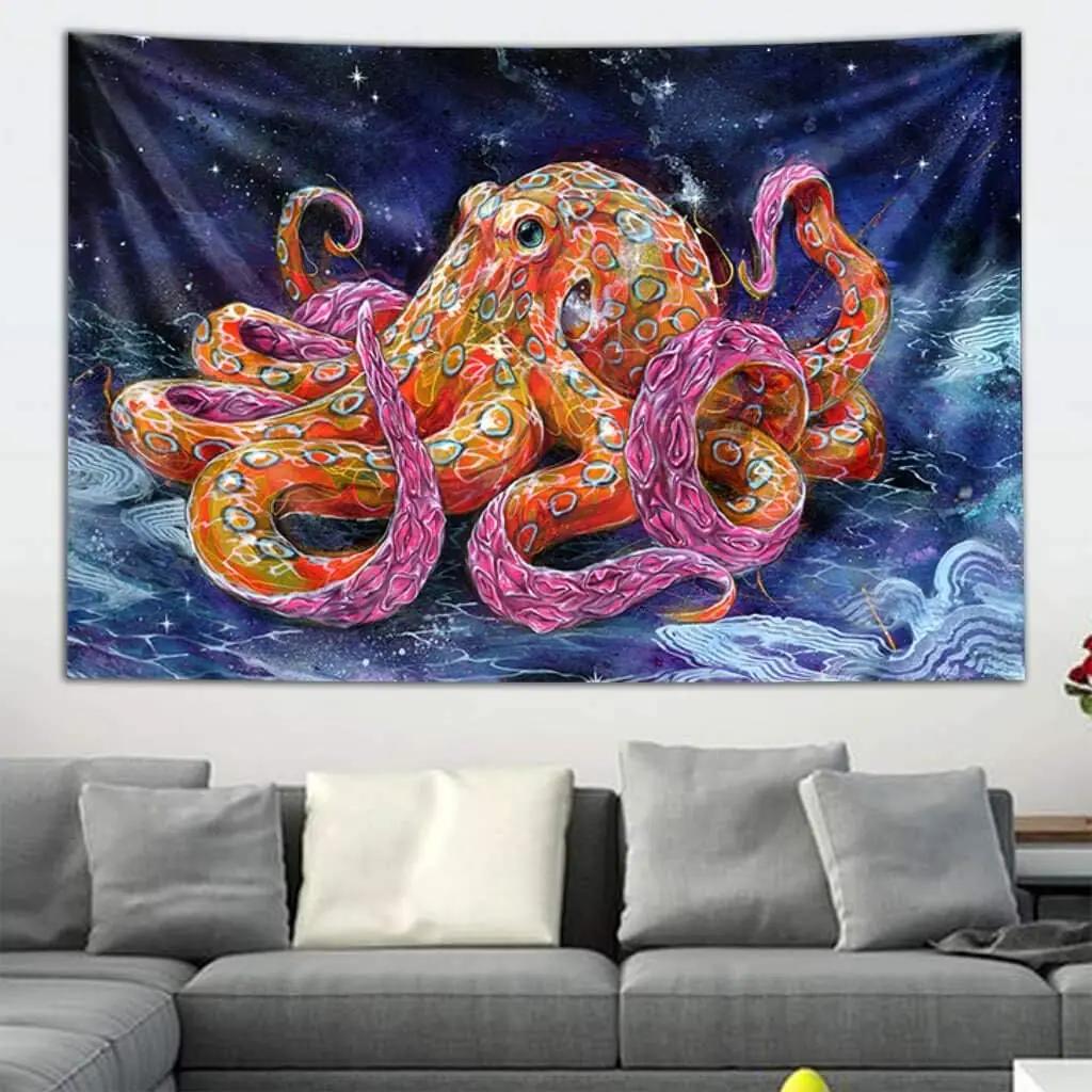 Psychedelic Octopus Tapestry,Sea Animal Tapestry Wall Hanging for Bedroom College Dorm Ocean Tapestries for Home Living Room