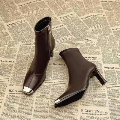 Женские ботильоны на высоком каблуке с квадратным носком, модные роскошные дизайнерские туфли для платья, женские зимние ботинки 2025, элегантные туфли-лодочки, женские ботинки