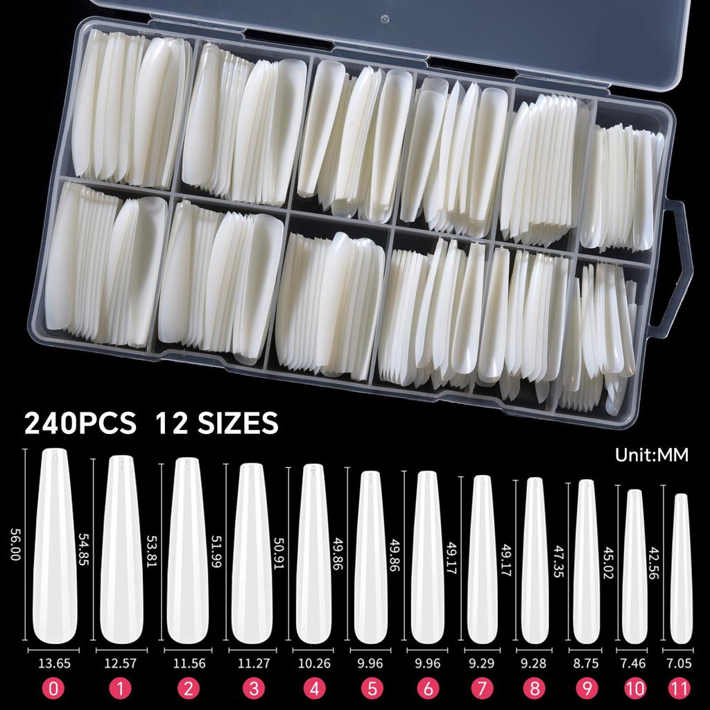 240 шт./кор. накладные ногти квадратные прямые очень длинные полупокрытые ногти прозрачные/натуральные акриловые накладные ногти для наращивания маникюрный салон