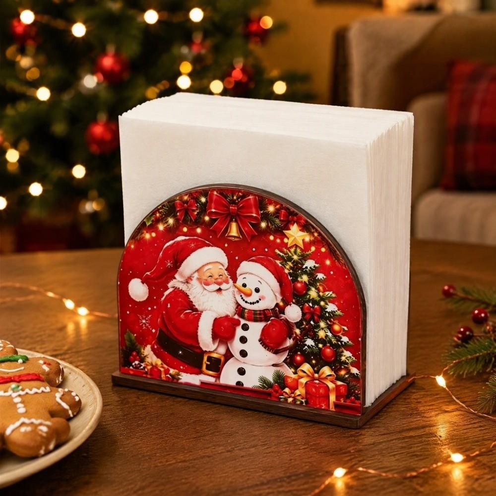2D Flat Wooden Paper Towel Rack Snowman Christmas Napkin Stand Dining Room