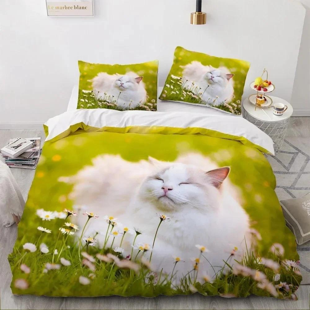 Luxury New 3D Print Bedding Sets Red Duvet Quilt Cover Set Comforter Bed Linen Pillowcase King Queen Pet Cat Design Kids Girls