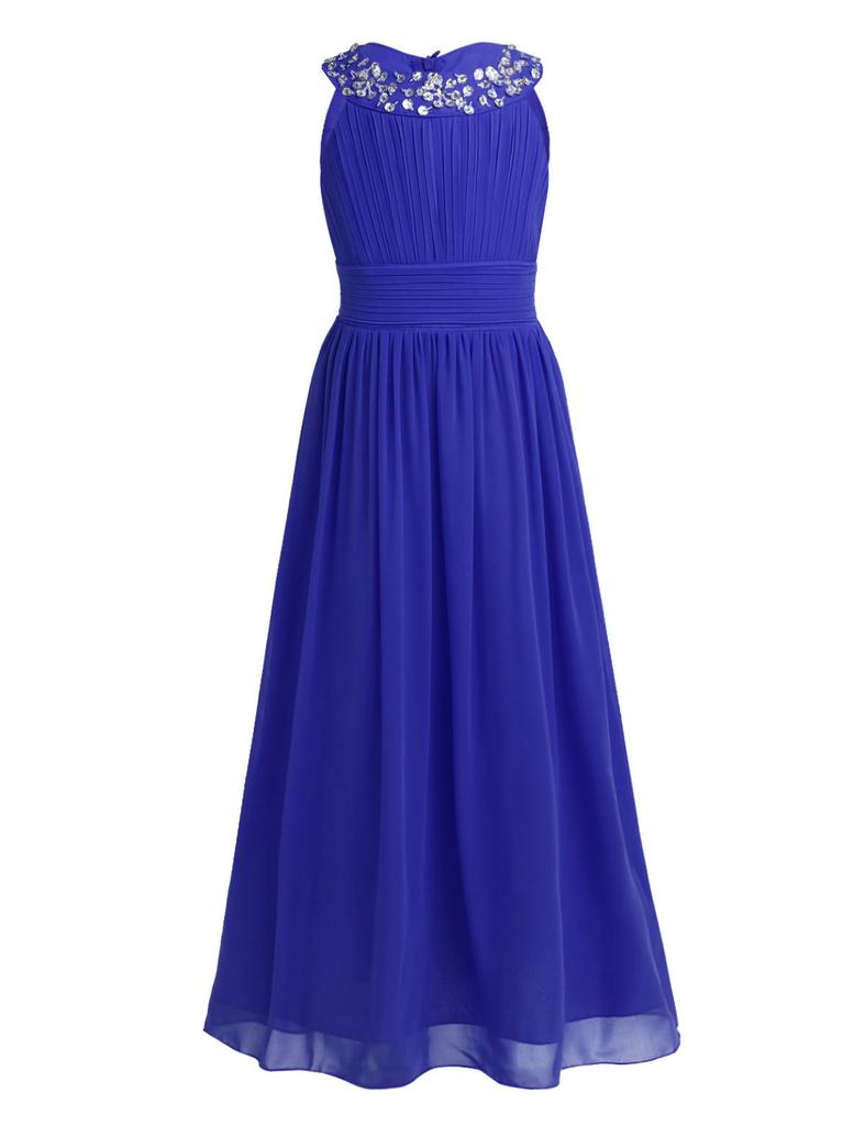 Красивое шифоновое платье длиной до пола без рукавов с высокой талией для свадебной вечеринки, вечернее танцевальное платье