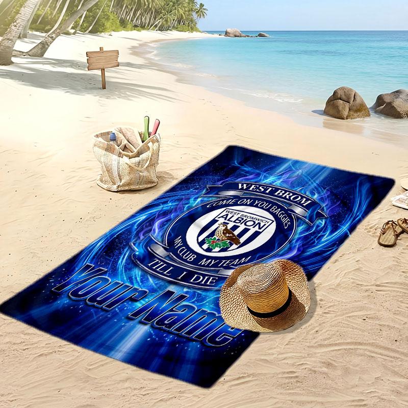 West Bromwich Albion FC Personalized Printed Beach Towel Soccer Logo Support Custom Name Text Absorbent Towel For Sport Travel Special Gift