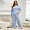 L до 5XL Большие размеры небесно-голубые пижамные комплекты Модная домашняя одежда Костюм из 2 предметов Длинный рукав кардиган и брюки Удобная ночная одежда Повседневная одежда для сна