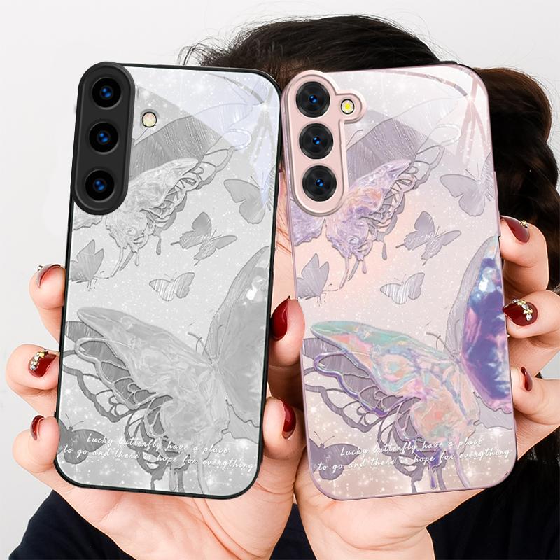 Счастливая бабочка Картина Для Samsung S26 S22 S8 S9 S10 S20 Ultra S21 Pro S22 Plus S23 FE S24Ultra S25 Edge S24+ Стеклянный Чехол Для Телефона