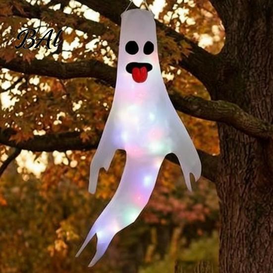Festival Party Supplies 47 Inch Halloween Hanging Ghost Windsock with LED Lights, Luminous Flying Ghosts Knitted Fabric Flag Wind Socks for