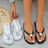 Fashion 2024 Summer Solid Color Elegant and Comfortable Open Toe Flip Flop Women's Shoes Casual Fashion Pearl Decorated Flat Sandals