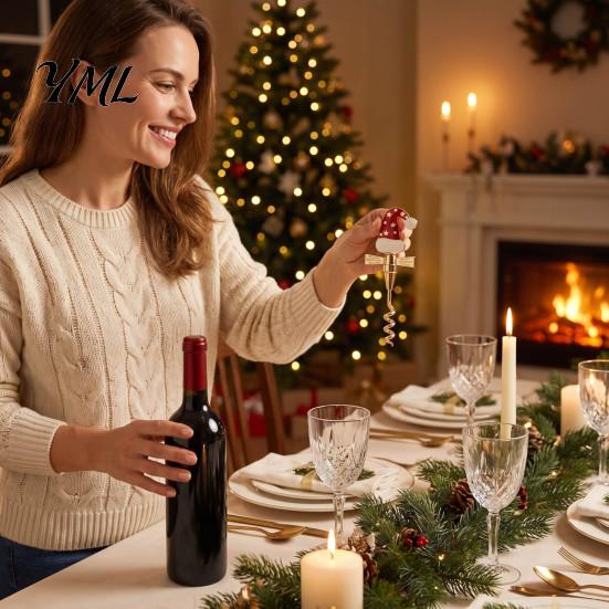 Durable Cork Remover Zinc Alloy Christmas Wine Bottle Opener, Enamel Hat/Gift/Bear/Dachshund Design, Ergonomic Opener Double Wing Handle Corkscrew,