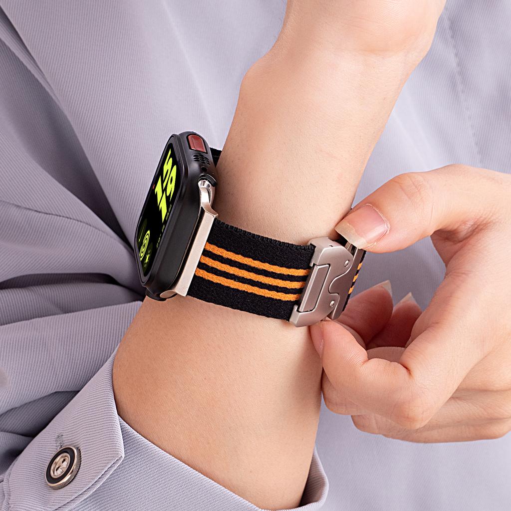 Watch Band for Apple Watch Series 10 Ultra 9 8 7 SE 6 5 4 3 2 1 46mm 49mm 45mm 44mm 42mm 3-Stripe Parachute Buckle Nylon Strap