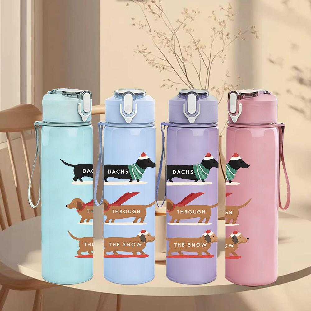 1PC Two Dachshund Dog Line Art 750ml Color Plastic Sports Water Bottle Leakproof Flip Straw Lid Suitable for Sports Office Home Use
