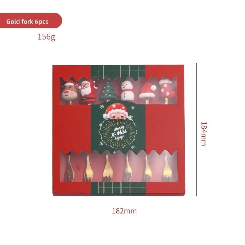 4/6PCS Christmas Gifts Stainless Steel Spoons Forks Set Decoration Glod Silver Elk Deer Dessert Coffee Spoon for Kids Gift Box