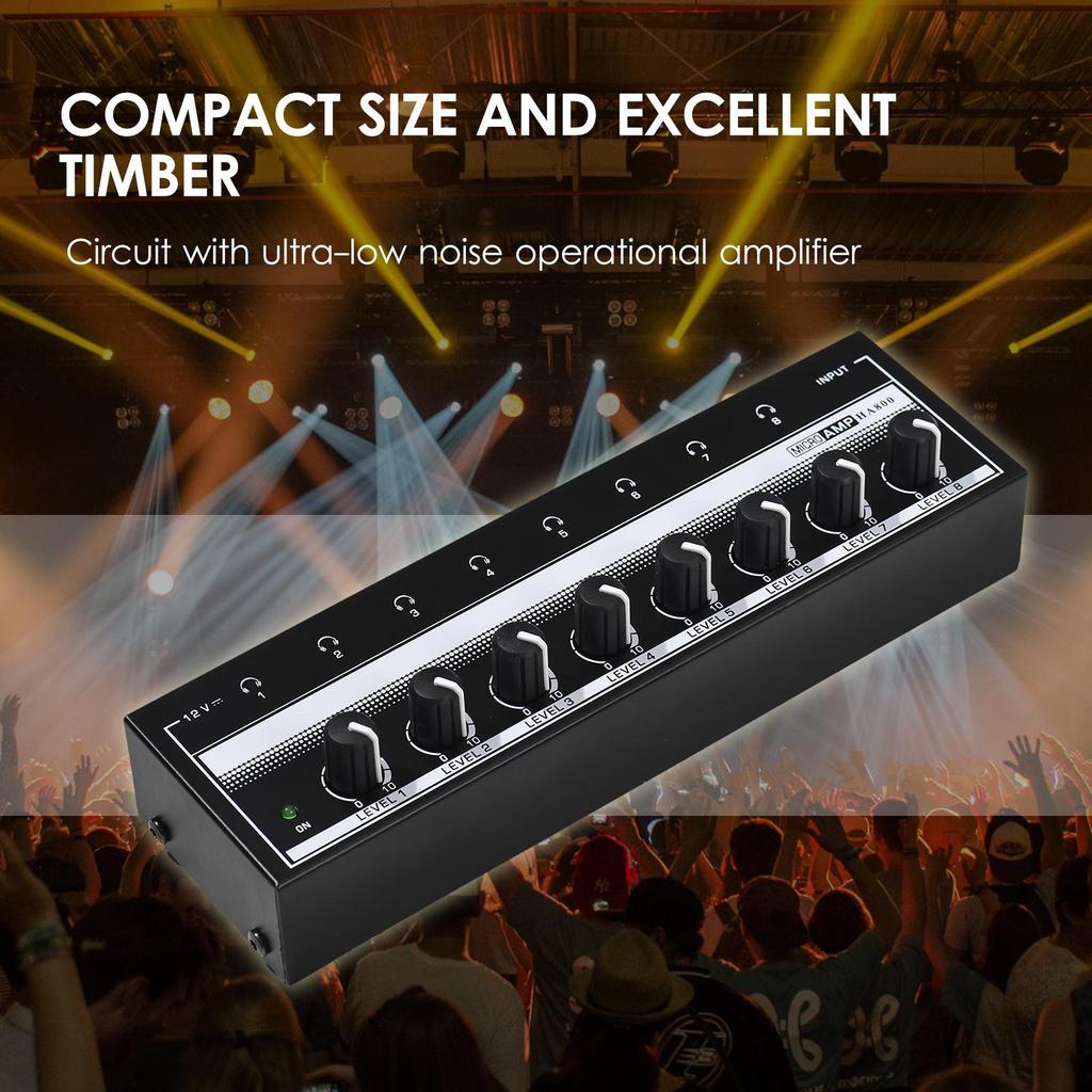 8 Channels Headphone Amplifier Mini Amplifier with Stereo/Mono Switch Professional Ultra-Compact HiFi Stereo Audio Amplifier