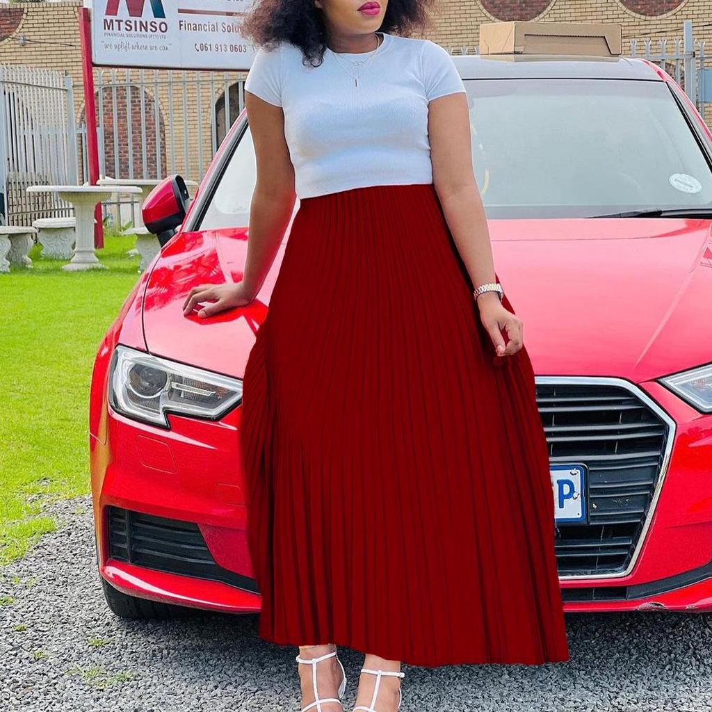 Женская плиссированная макси-юбка больших размеров 2022 года — однотонная, с высокой талией, в европейском и американском стиле