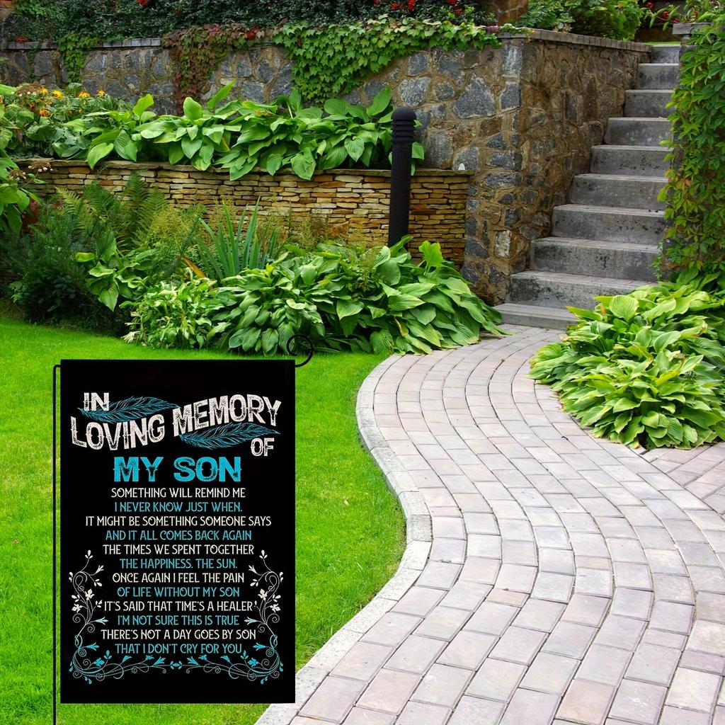 1pc In Loving Memory of My Son Garden Flag - Linen, 30.48x45.72 cm, Cemetery Outdoor Decor