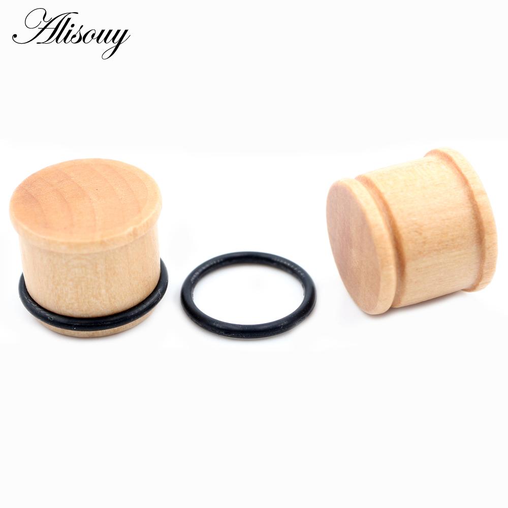 Alisouy 2PCS цилиндрические серьги-заглушки из натурального дерева для ушей, серьги-туннели, растяжители, расширители, спираль для пирсинга, украшения для тела