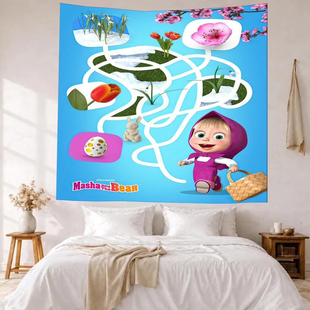Masha Bear Wall Decor Tapestry Art For Pet Memorial Birthdaywedding Party Backdrop Family Gift