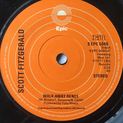 7-дюймовая пластинка СКОТТ ФИЦДЖЕРАЛЬД - Walk Away Renee / Please Say Hi To SEPC5040 EPIC 1977 Великобритания Рок Б/У