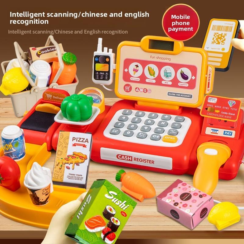 Пластиковая интерактивная игрушка кассовый аппарат для детей с мигающим светом и питанием от батареек