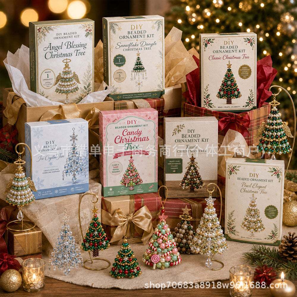 DIY Christmas Tree Beaded Ornament Kit Handmade Sparkling Holiday Craft Set with Beads, Wire, and Tools for Family Fun